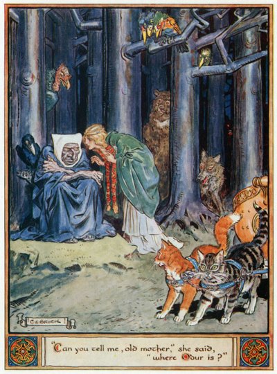 &39;Você pode me dizer, velha mãe&39; ela disse &39;onde está Odur&39;, ilustração de &39;Os Heróis de Asgard, Contos da Mitologia Escandinava&39;, de A und E Keary, 1930 de Charles Edmund Brock